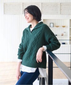 ANY 【洗濯機可】スキッパーソフトタッチアラン柄ニット