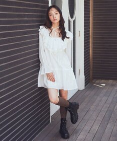 earth music&ecology 【綿100％】サイドリボンラッフルミニワンピース