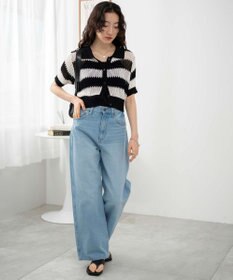 WEGO 襟付きメッシュニットショートカーデ