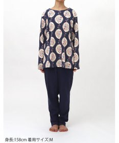 WACOAL ワコール_リラックス＆スリープ パジャマ 長袖 長ズボン 綿100％(本体) スムース素材 上下セット かぶりタイプ ミントン NDW418 /ワコール