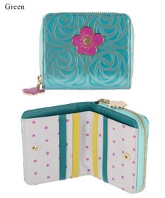 tsumori chisato CARRY クラフトフラワー ラウンドファスナー折り財布　花柄　牛革　日本製