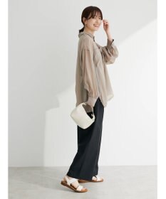 Green Parks 綿麻混タックストレートワイドパンツ