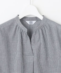 J.PRESS LADIES 【洗える】リネンminiチェック バンドカラー プルオーバー ブラウス