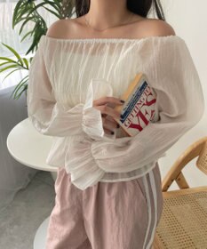 WEGO マルチWAY楊柳シアーシャーリングリボンブラウス