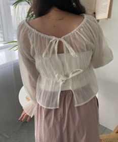 WEGO マルチWAY楊柳シアーシャーリングリボンブラウス