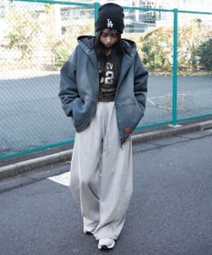 WEGO 【ウエストゴム/SMサイズ展開】裏起毛カーブデザインスウェットパンツ