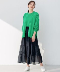 組曲 【ビジューボタン・アンサンブル対応】ハイゲージ ロングVネックカーディガン