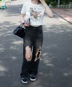 WEGO ヴィンテージウォッシュグラフィックリブT