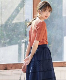 Tiaclasse 【洗える】プリーツ編みVネックニットトップス