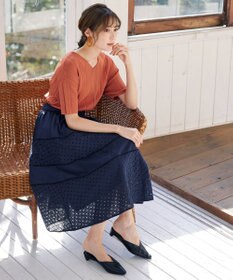 Tiaclasse 【洗える】プリーツ編みVネックニットトップス