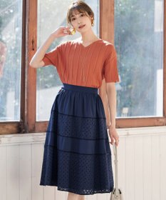 Tiaclasse 【洗える】プリーツ編みVネックニットトップス