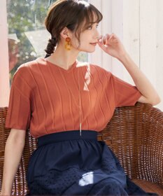 Tiaclasse 【洗える】プリーツ編みVネックニットトップス