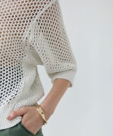 BEIGE， 【洗える】ALOE / コットンメッシュ半袖クルーネックニット