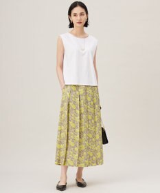 自由区 L 【洗える】リネンライクフラワープリント スカート