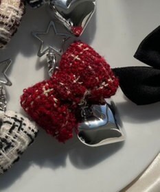 WEGO ツイードリボンハートキーホルダー