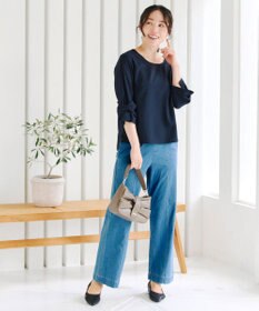 Tiaclasse 【洗える】ねじりリボン袖ブラウス