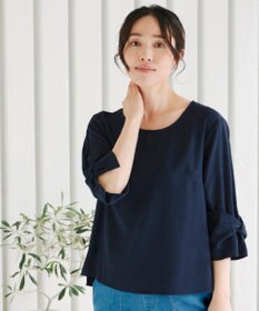 Tiaclasse 【洗える】ねじりリボン袖ブラウス