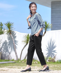 Tiaclasse 【洗える】ねじりリボン袖ブラウス