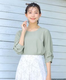 Tiaclasse 【洗える】ねじりリボン袖ブラウス