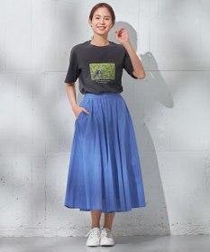 ANY 【ウエストゴム/ポケット付】シャンブレーライク フレアスカート