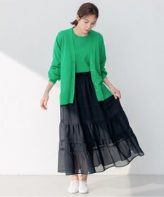 組曲 【ビジューボタン・アンサンブル対応】ハイゲージ ロングVネックカーディガン