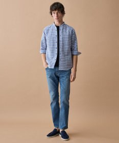 JOSEPH ABBOUD 【キングサイズ・リネンブレンド】コットンリネン ボイルコード 七分袖 バンドカラー シャツ