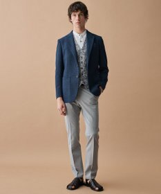 JOSEPH ABBOUD 【キングサイズ・リネンブレンド】コットンリネン ボイルコード 七分袖 バンドカラー シャツ