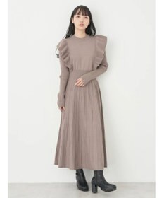 earth music&ecology ショルダーフリルニットワンピース