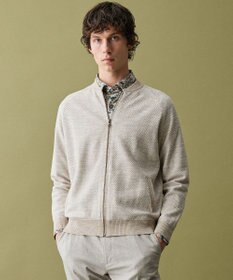 JOSEPH ABBOUD 【イタリア糸×エコ素材・通気性・軽量】スラブギマ×和紙 ニット ブルゾン ベージュ系