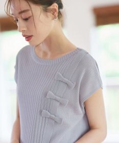 Tiaclasse 【洗える】ナナメ切替リボンニットトップス