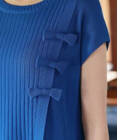 Tiaclasse 【洗える】ナナメ切替リボンニットトップス