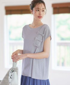 Tiaclasse 【洗える】ナナメ切替リボンニットトップス