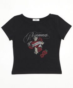 WEGO ラインストーンハートグラフィックちびT