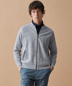 JOSEPH ABBOUD 【イタリア糸×エコ素材・通気性・軽量】スラブギマ×和紙 ニット ブルゾン ブルー系