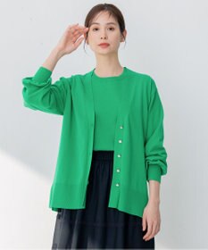 組曲 【ビジューボタン・アンサンブル対応】ハイゲージ ロングVネックカーディガン