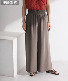 Green Parks 麻調ウエストギャザーフレアワイドパンツ