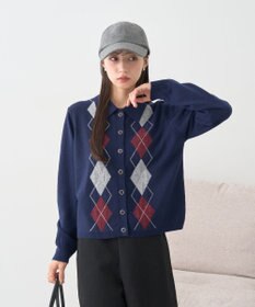 earth music&ecology 【予約】襟付きアーガイルニットカーディガン