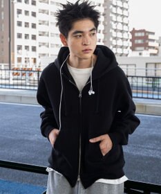 WEGO 【ユニセックス着用ITEM/裏起毛/SMLサイズ展開】リラックスフィットバックロゴジップパーカー