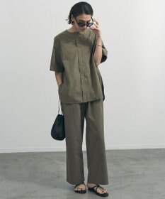 UNFILO 【セットアップ着用可/ウエストゴム】FINE MOVE ギャザーワイドパンツ カーキ