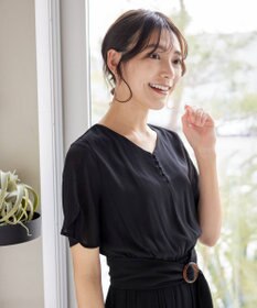 Tiaclasse 【洗える】花びらスリーブベルト付きワンピース