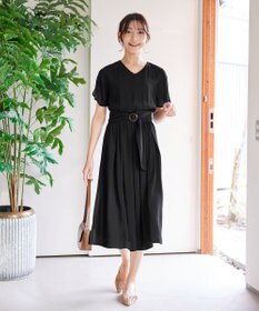 Tiaclasse 【洗える】花びらスリーブベルト付きワンピース