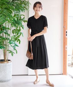 Tiaclasse 【洗える】花びらスリーブベルト付きワンピース