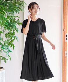 Tiaclasse 【洗える】花びらスリーブベルト付きワンピース