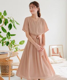 Tiaclasse 【洗える】花びらスリーブベルト付きワンピース