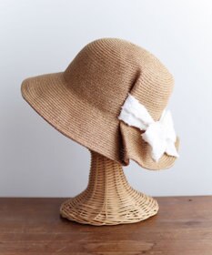 AND WOOL 〈UVカット加工〉〈軽くて折りたためる〉ジャカートリボンの帽子