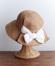 AND WOOL 〈UVカット加工〉〈軽くて折りたためる〉ジャカートリボンの帽子