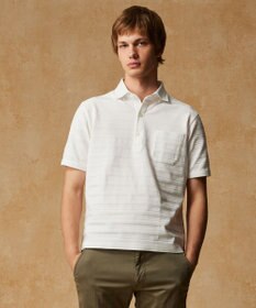 JOSEPH ABBOUD クールビズ【オーガニックコットン使用・日本素材】リンクスボーダー ポロシャツ ホワイト系