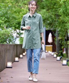 Tiaclasse L 【洗える】コーデュロイシャツチュニックブラウス