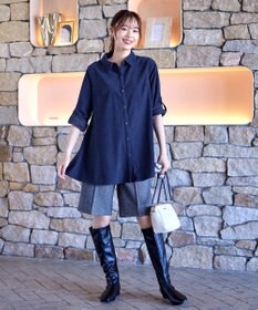 Tiaclasse L 【洗える】コーデュロイシャツチュニックブラウス