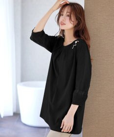 Tiaclasse L ランタンパフ袖カットソー切替チュニック